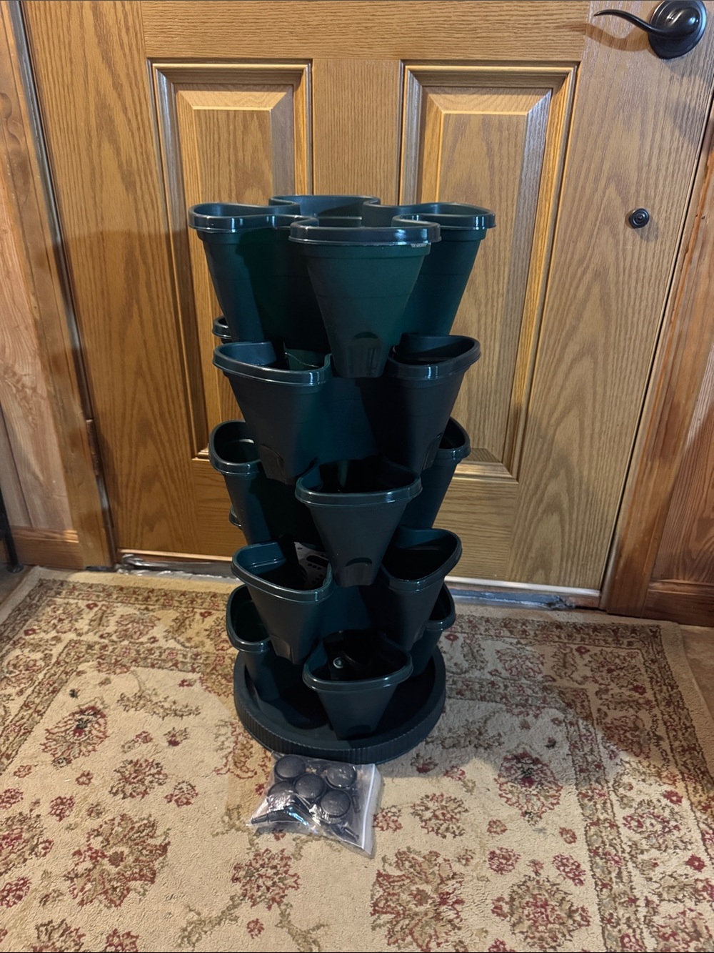 Stackable Dark Green Vertical Planter Tower - Multi-Tier Garden Pot